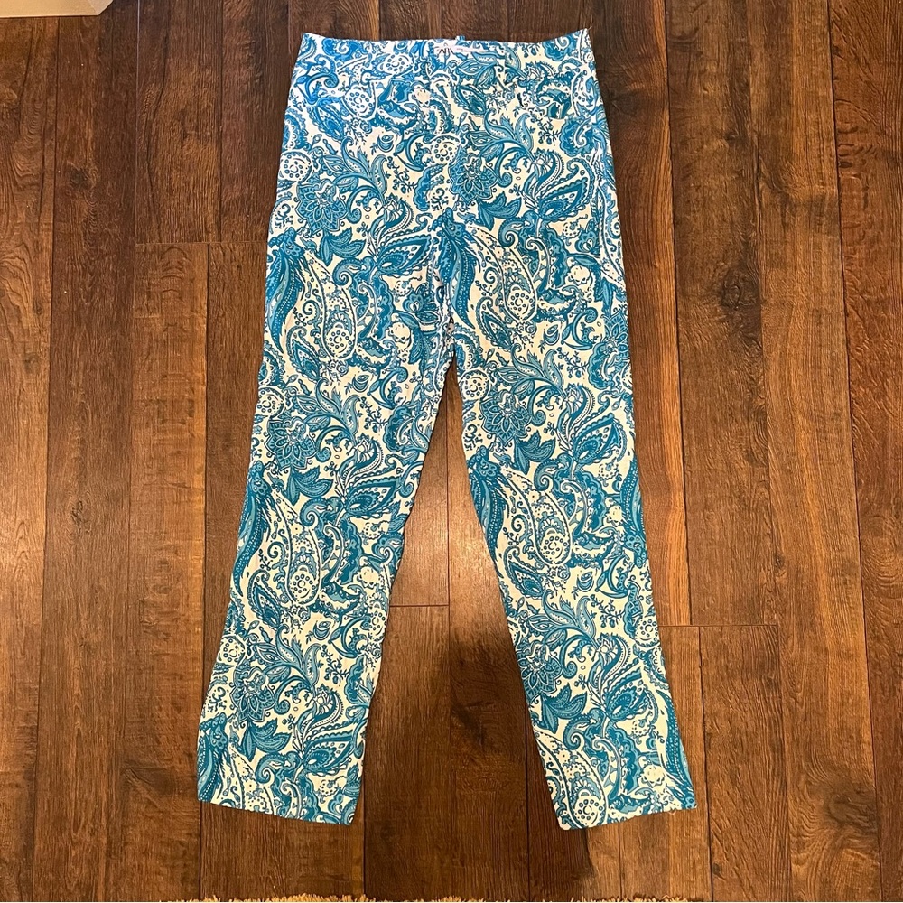Zara Blue Printed Linen Pants Size 6